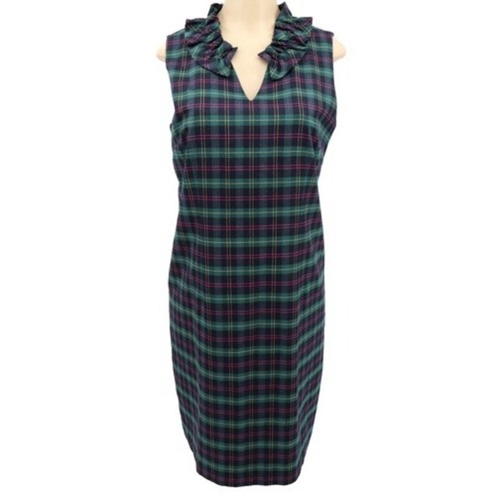 Talbots Midi Wool Blend Tartan Plaid Dress Womens 12 Ruffle Preppy Academia